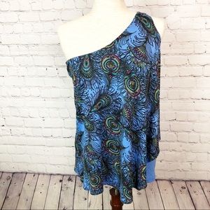 Derek Heart One Shoulder Peacock Feather Top